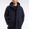 Eden Park Homme Men's Parka Courte En Nylon Marine À Poches Plaquées
