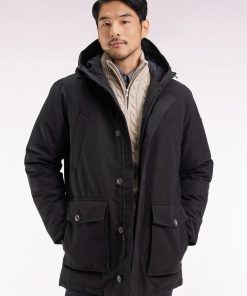 Eden Park Homme Men's Parka Courte En Nylon Noir À Poches Plaquées