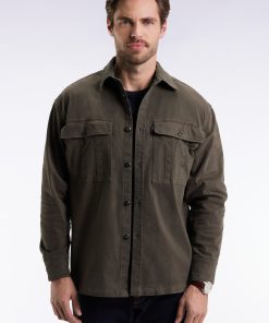 Eden Park Homme Men's Surchemise En Twill De Coton Stretch Kaki À Poches Plaquées