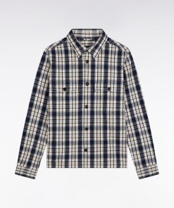 Eden Park Homme Men's Surchemise En Coton À Carreaux Noire Et Écrue Coupe Droite