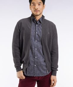 Eden Park Homme Men's Cardigan En Coton Nid D'abeille Gris Coupe Droite