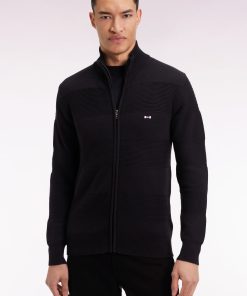 Eden Park Homme Men's Cardigan Zippé En Coton Nid D'abeille Noir Coupe Droite