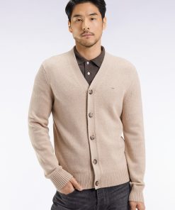 Eden Park Homme Men's Cardigan En Laine Et Coton Beige Coupe Droite