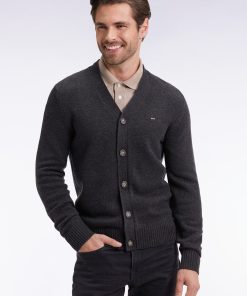 Eden Park Homme Men's Cardigan En Laine Et Coton Gris Coupe Droite