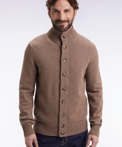 Eden Park Homme Men's Cardigan À Col Montant En Laine Et Coton Camel
