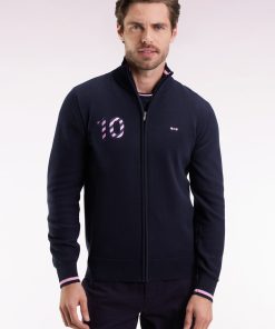 Eden Park Homme Men's Cardigan Zippé En Coton Marine Broderie 10 Marine Coupe Droite