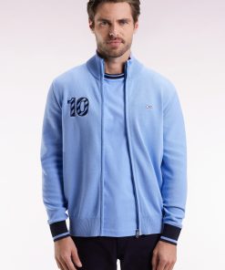 Eden Park Homme Men's Cardigan Zippé En Coton Marine Broderie 10 Ciel Coupe Droite