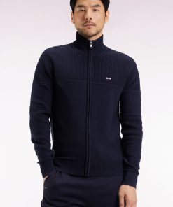 Eden Park Homme Men's Cardigan Zippé En Coton Marine Broderie Dos Ciel