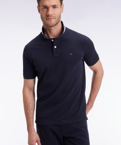 Eden Park Homme Men's Polo Manches Courtes En Coton Pima Marine Sous-col Rayé Coupe Droite