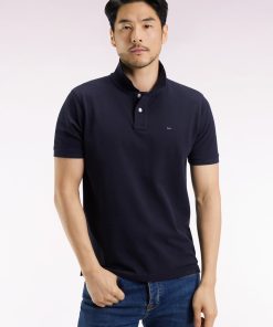 Eden Park Homme Men's Polo Manches Courtes En Coton Pima Marine Coupe Droite