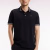 Eden Park Homme Men's Polo Manches Courtes En Coton Noir Détails Rayés Coupe Ample