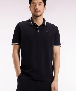Eden Park Homme Men's Polo Manches Courtes En Coton Noir Détails Rayés Coupe Ample