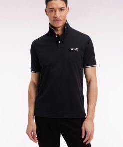 Eden Park Homme Men's Polo À Manches Courtes En Coton Noir Broderie Cerclée