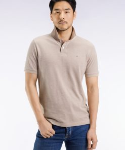 Eden Park Homme Men's Polo Manches Courtes En Coton Chiné Beige Coupe Droite
