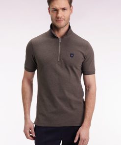 Eden Park Homme Men's Polo Manches Courtes En Piqué Coton Stretch Marron Zippé Coupe Slim