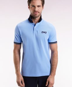 Eden Park Homme Men's Polo À Manches Courtes En Coton Ciel Broderie Cerclée