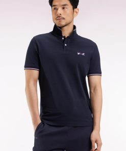 Eden Park Homme Men's Polo À Manches Courtes En Coton Marine Broderie Cerclée