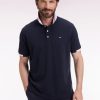 Eden Park Homme Men's Polo Manches Courtes En Coton Marine Détails Tricolores Coupe Ample