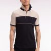Eden Park Homme Men's Polo Bicolore Manches Courtes En Piqué Coton Stretch Noir Coupe Slim