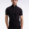 Eden Park Homme Men's Polo Manches Courtes En Piqué Coton Stretch Noir Zippé Coupe Slim