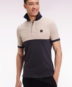Eden Park Homme Men's Polo Bicolore Manches Courtes En Piqué Coton Stretch Gris Foncé Coupe