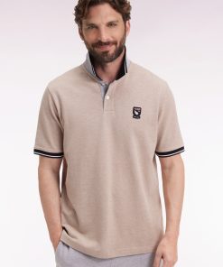 Eden Park Homme Men's Polo Manches Courtes Nouvelle Zélande En Piqué Coton Beige Coupe Ample