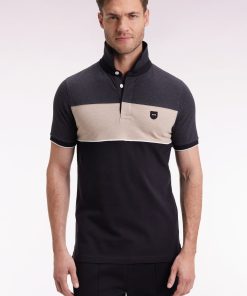 Eden Park Homme Men's Polo Tricolore Manches Courtes En Piqué Coton Stretch Gris Coupe Slim