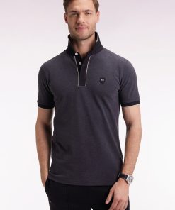 Eden Park Homme Men's Polo Manches Courtes En Piqué Coton Stretch Gris Coupe Slim