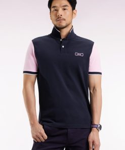 Eden Park Homme Men's Polo Manches Courtes Roses En Piqué Coton Marine Coupe Droite