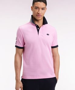 Eden Park Homme Men's Polo Xv De France Manches Courtes En Coton Rose Coupe Droite