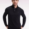 Eden Park Homme Men's Polo À Manches Longues En Coton Pima Noir Coupe Droite