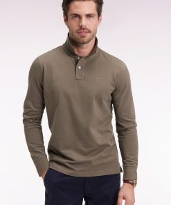 Eden Park Homme Men's Polo À Manches Longues En Coton Pima Kaki Coupe Droite