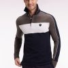 Eden Park Homme Men's Polo Tricolore À Manches Longues En Coton Stretch Marron Coupe Slim