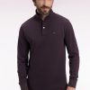 Eden Park Homme Men's Polo À Manches Longues En Coton Pima Marron Coupe Droite