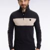 Eden Park Homme Men's Polo Tricolore À Manches Longues En Coton Stretch Noir Coupe Slim