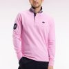 Eden Park Homme Men's Polo À Manches Longues En Coton Rose Brodé Coupe Droite