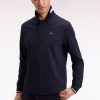Eden Park Homme Men's Polo À Manches Longues En Piqué Coton Marine Liserés Roses Coupe Relax