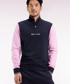 Homme Men's Polo À Manches Longues En Piqué Coton Bicolore Rose Logo Eden Park
