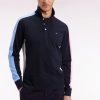 Eden Park Homme Men's Polo À Manches Longues Marine À Découpes Manches Tricolores