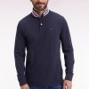Eden Park Homme Men's Polo À Manches Longues En Piqué Coton Marine Dessous De Col Rayé