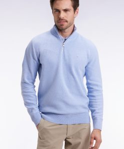 Eden Park Homme Men's Pull Col Camionneur En Coton Nid D'abeille Ciel