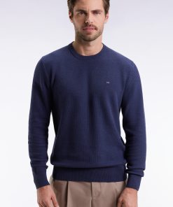 Eden Park Homme Men's Pull Col Rond En Coton Nid D'abeille Marine