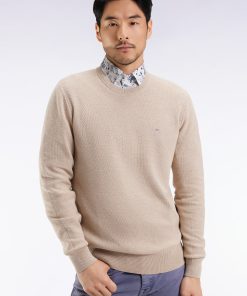 Eden Park Homme Men's Pull Col Rond En Coton Nid D'abeille Beige