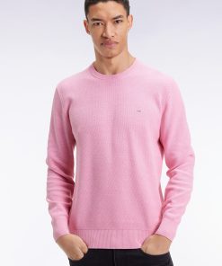 Eden Park Homme Men's Pull Col Rond En Coton Nid D'abeille Rose