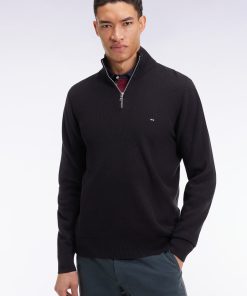 Eden Park Homme Men's Pull Col Camionneur En Coton Nid D'abeille Noir