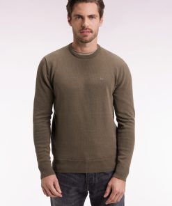 Eden Park Homme Men's Pull Col Rond En Coton Épais Kaki