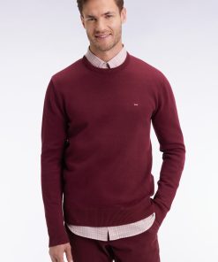 Eden Park Homme Men's Pull Col Rond En Coton Épais Bordeaux