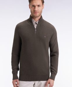 Eden Park Homme Men's Pull Col Camionneur En Coton Nid D'abeille Marron