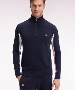 Eden Park Homme Men's Pull Col Camionneur En Coton Noir À Manches Contrastées Grises