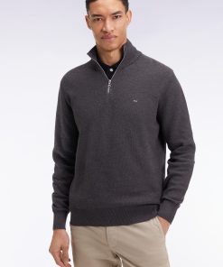 Eden Park Homme Men's Pull Col Camionneur En Coton Nid D'abeille Gris Foncé